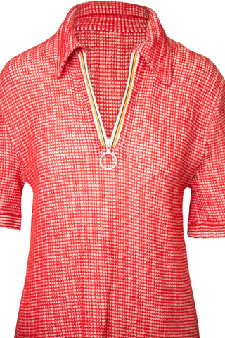 Red Knitted Zip Front Polo