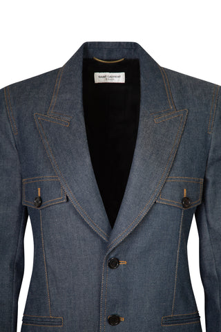 Denim Peak Lapel Blazer | (est. retail $2,890) Jackets Saint Laurent   