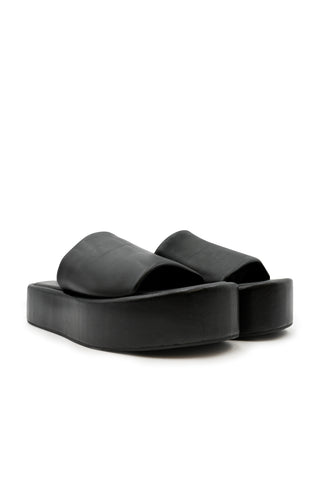 Black Lambskin Platform Sandals | (est. retail $345)
