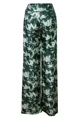 Pants in Green Abstract Fish Tail Silk