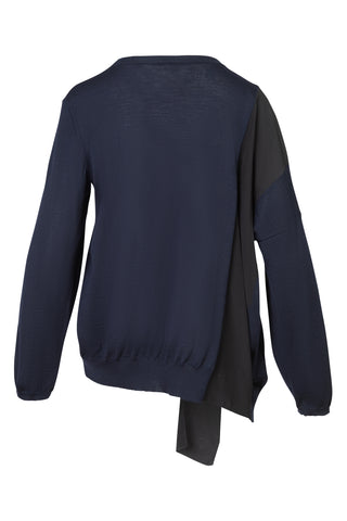Two-Tone Draped Sweater in Black/Blue Sweaters & Knits Stella McCartney   