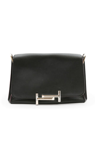 Double T Medium Leather Handbag in Black