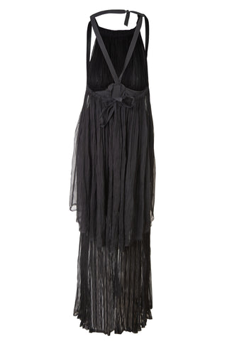 Black Crinkled Silk Chiffon Apron Dress Dresses Fendi   