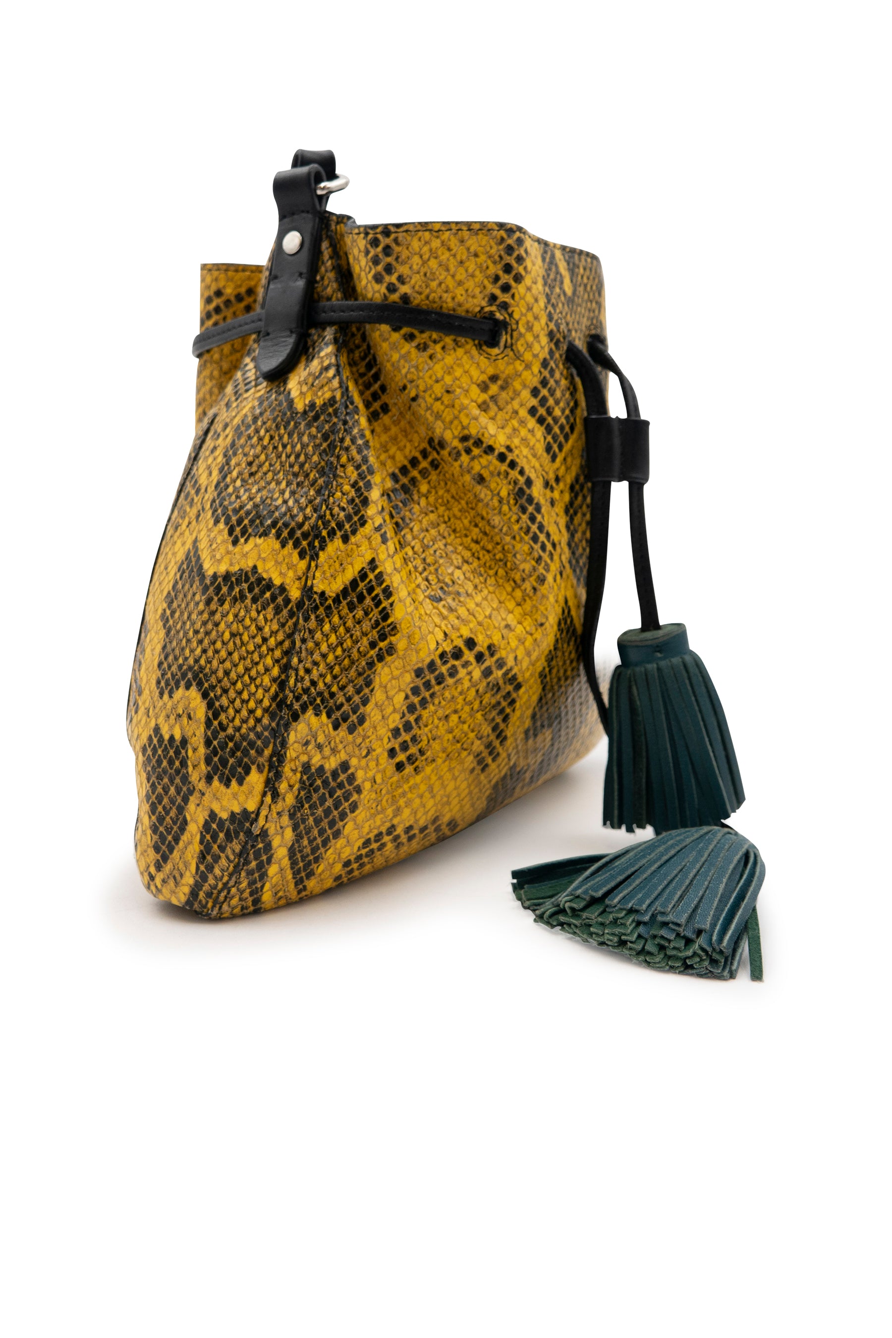 Isabel Marant Beeka Tasseled Bucket Bag Yellow Snake-Embossed Leather Crossbody