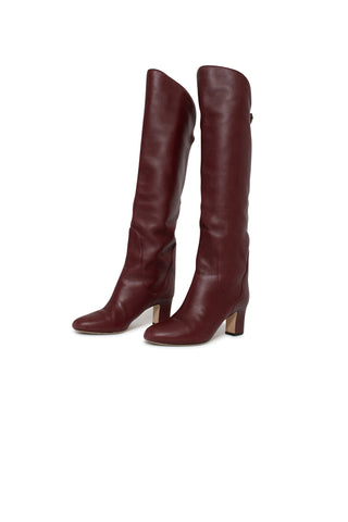Leather Block Heeled Boot in Red Boots Jimmy Choo   