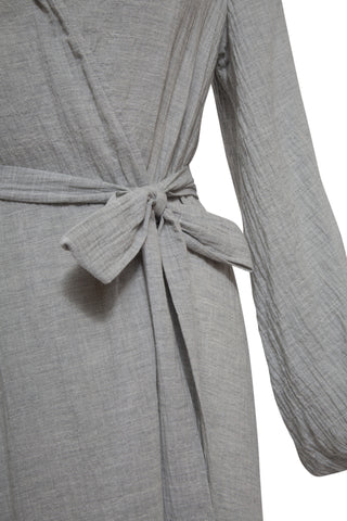Belted Linen Maxi Dress in Light Grey