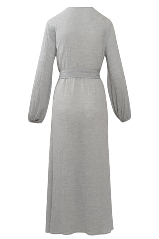 Belted Linen Maxi Dress in Light Grey Dresses Pour Les Femmes   
