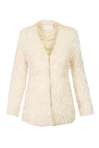 Collarless Fringe Jacket in White | (est. retail $1,595) Jackets Alejandra Alonso Rojas   