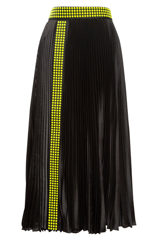 Black Studded Pleated Satin Skirt
