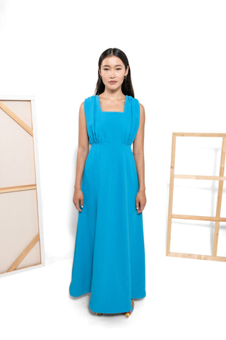 Blue Sleeveless Crepe Dress