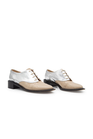 Lace Up Derby Shoes in Nude/Metallic Oxfords Rochas   