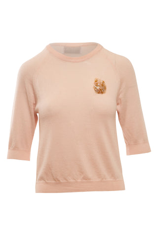 Three-Quarter Sleeved Embellished Sweater in Pink