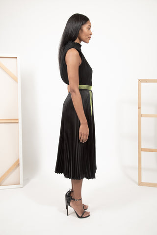 Black Studded Pleated Satin Skirt