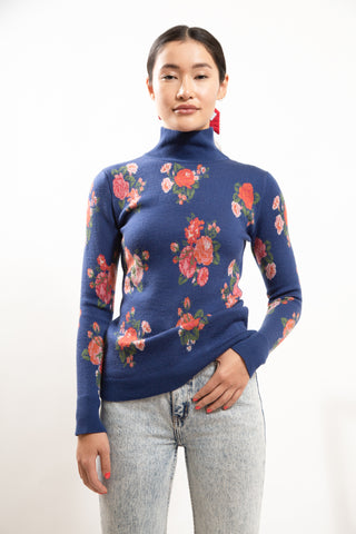 Floral Turtleneck in Blue Sweaters & Knits Emilia Wickstead   
