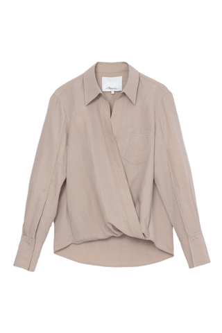 Draped Crossover LS Shirt TOP 3.1 Phillip Lim Taupe XXS | US 00 