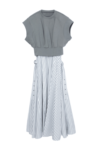 Sweatshirt Combo Dress with Pleated Skirt DRESS 3.1 Phillip Lim Sage-Off White XS 