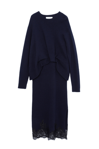 French Tuck Knit Dress with Lace Trim DRESS 3.1 Phillip Lim Midnight XS 
