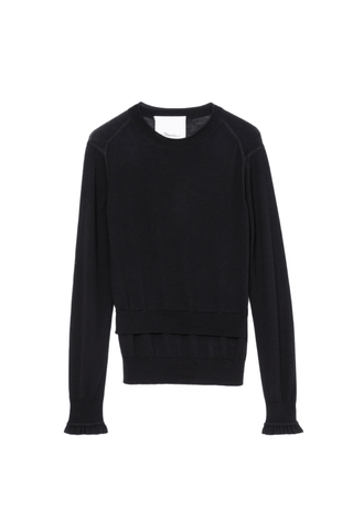Layered Wool Silk Crew Sweater w Chiffon Cuff PULLOVER 3.1 Phillip Lim Black XS 
