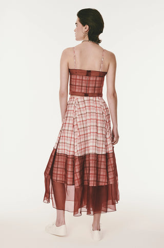 I Sheer Right Through You A-Line Skirt in Red/Brown Plaid | (est. retail $1,595)