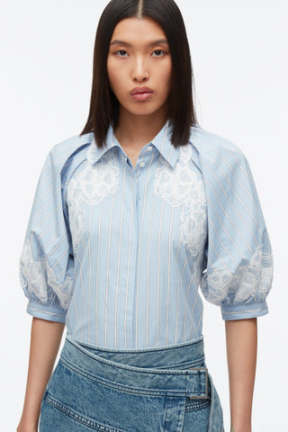 Lantern Sleeve Stripe Shirt with Lace SHIRT 3.1 Phillip Lim   
