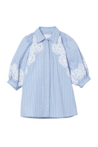 Lantern Sleeve Stripe Shirt with Lace SHIRT 3.1 Phillip Lim Oxford Blue Multi XS | US 2 
