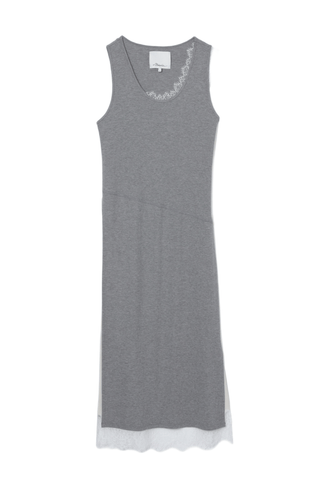 Deconstructed Tank Dress with Lace Trim DRESS 3.1 Phillip Lim Grey Melange-Ivory M 