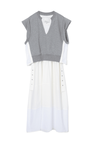 Rolled Sleeve Mix Media Dress DRESS 3.1 Phillip Lim Grey Melange-Ivory XS 