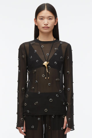 Halo Embroidered Chiffon Long Sleeve Top CAMI 3.1 Phillip Lim   