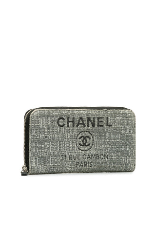 Tweed Deauville Continental Wallet Gray Small Leather Goods Chanel   