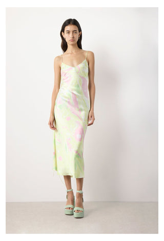 Green Print Ruched Silk Slip Dress Dress Alejandra Alonso Rojas   