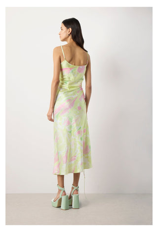 Green Print Ruched Silk Slip Dress Dress Alejandra Alonso Rojas   