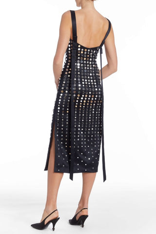 Rhonda Black Mirror Satin Shift Dress DRESS Markarian   