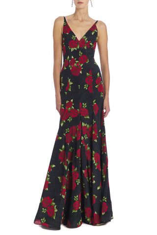 Marilyn Rose Dot Print Backless V Neck Gown GOWN Markarian   