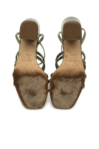 Carla Snake-Print Leather Sandals in Cactus | (est. retail $580) Sandals Paris Texas   