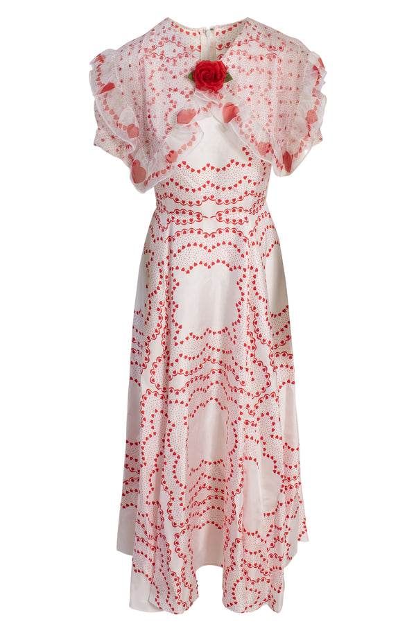Heart Floral Print Ruffle Silk Dress | new with tags (est. retail $1,575)