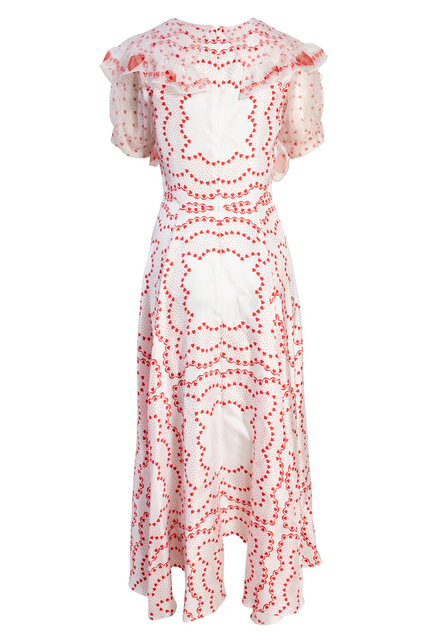 Heart Floral Print Ruffle Silk Dress | new with tags (est. retail $1,575)