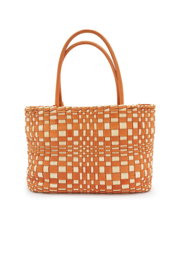 Intrecciato Leather Handbag in Orange/White