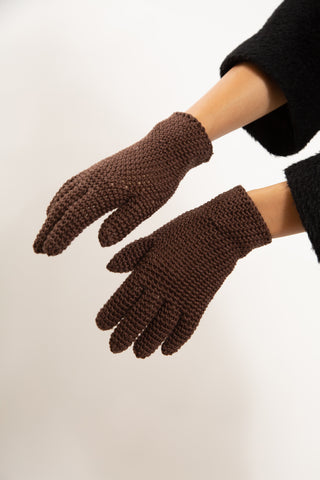 Bespoke Cotton Knitted Gloves in Chocolate Brown Gloves Emilia Wickstead   