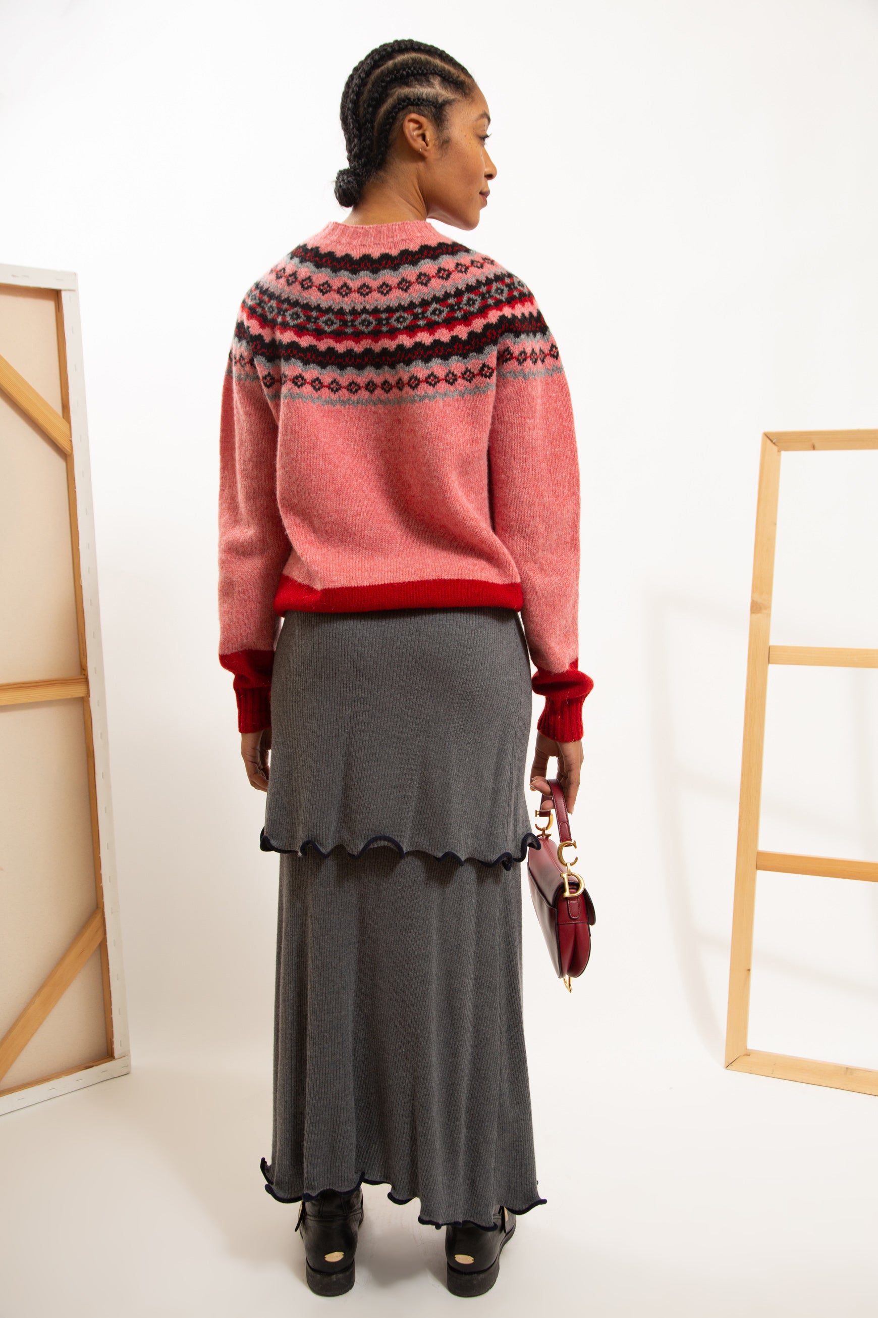 Molly Goddard 'Benny' Fair Isle Wool Sweater in Pink Multi | AW '20 