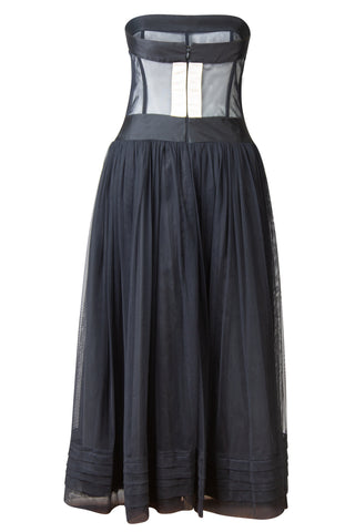 Corset Tulle Midi Dress in Black