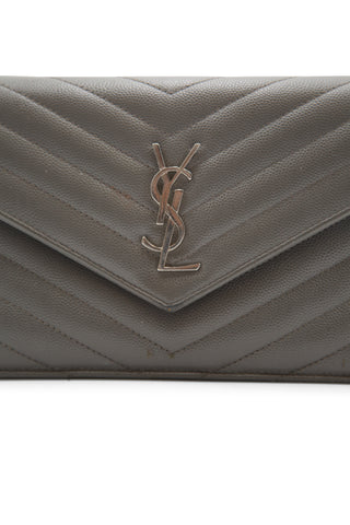 Classic Cassandre Chain Wallet in Grain de Poudre Grey Leather | (est retail $1,790)