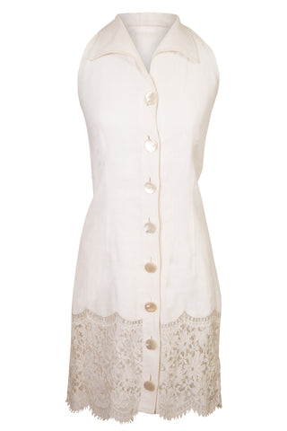 Vintage White Linen Dress With Lace Hem & Matching Vest Dresses Valentino   