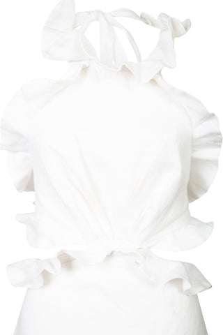 Ruffled Halter Mini Dress in White