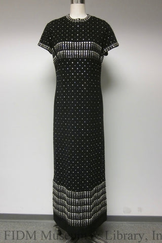 Vintage Geoffrey Beene 1960's Short Sleeve Beaded & Studded Jersey Maxi Dress Dresses Vintage   