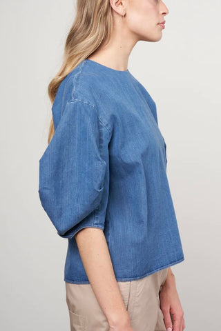 Summer Denim Pleat Sleeve Top | (est. retail $395) Shirts & Tops Tibi   