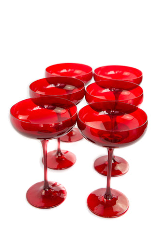 Estelle Colored Champagne Coupe Stemware - Set of 6 (Red)
