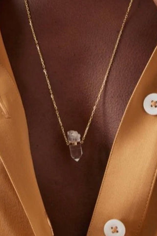 Small Crystal Quartz Gold Bar Necklace Fine Jewelry Jia Jia   