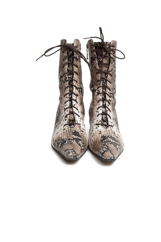 Glam Lace Up Snakeskin Booties