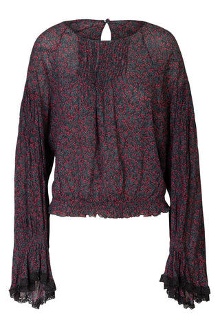 Cherry-Print Pintuck Blouse with Bell Sleeves | (est. retail $1,595)