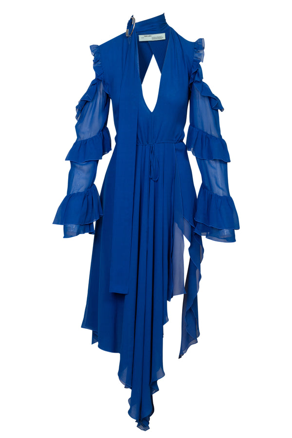 V-Neck Ruffle Sleeve Asymmetric Dress | (est. retail $1,580)